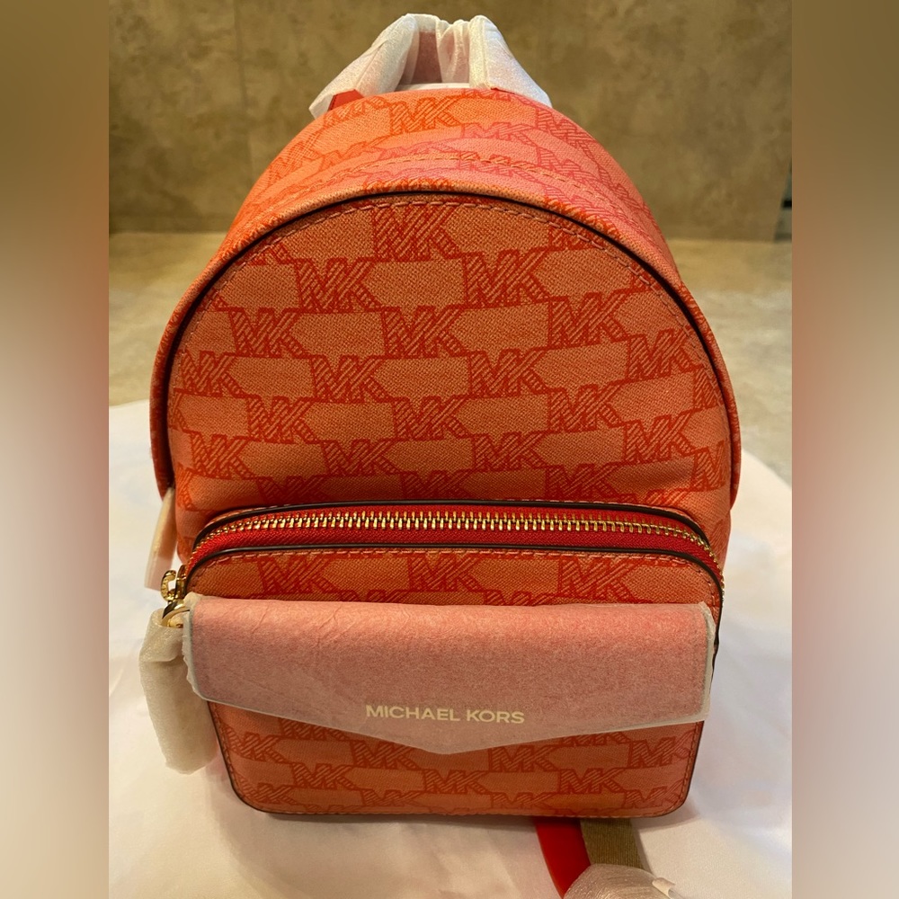 NWT Michael Kors Signature Red Leather Backpack With The Wallet Small Size